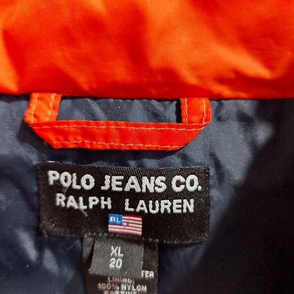 Ralph Lauren Polo Jeans Co Down Vest Boys Sz XL 20 Orange Duck Down - Picture 3 of 12